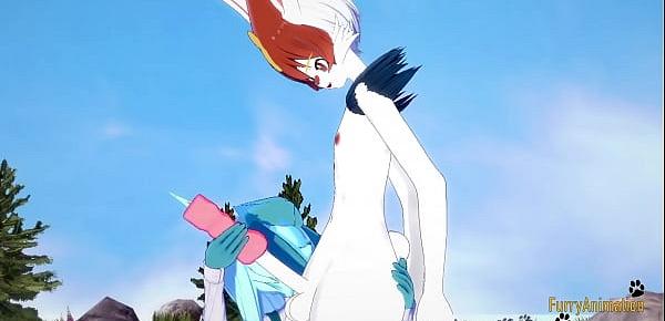 trendsPokemon Hentai Furry Yiff 3D - Glaceon handjob and fucked by Cinderace with creampie